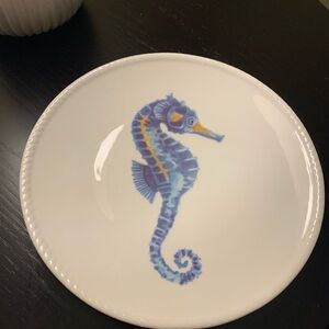 Fitz and Floyd White Plate with Blue Seahorse Design